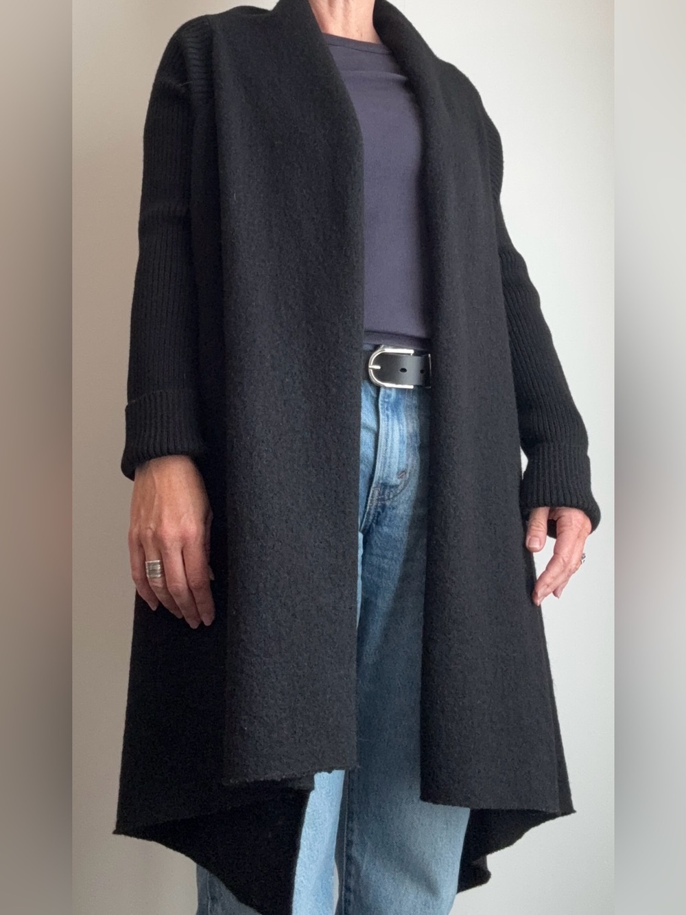 Alexandra Bartlett Wool Convertible Wrap Sweater Knit Ribbed Sleeve Cardigan XL
